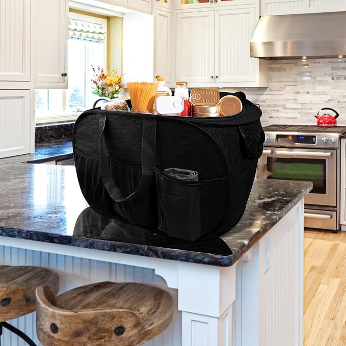 Collapsible Laundry Baskets with Lid, Foldable Laundry Basket with Pockets, Pop Up Laundry Hamper with Dual Handles, 99L Sturdy Clothes Hampers for Clothes, Groceries, Supplies, Tools, Black