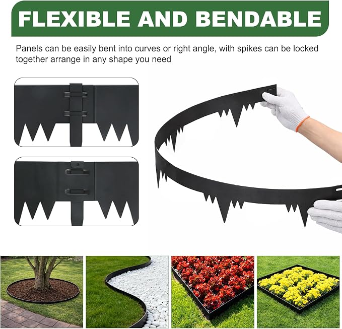 Metal Landscape Edging Border 10 Packs 42'' L x 4.5'' H, Galvanized Steel Garden Edging Border with 10 Stakes, Hammer-in Lawn Edging for Landscaping, Flower Bed, Yard, Pathway, Tree Ring (35ft Total)