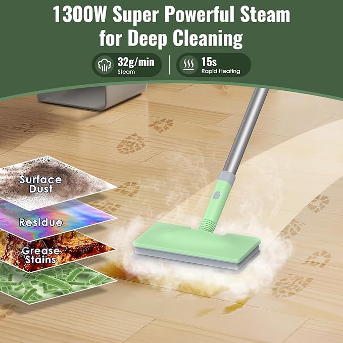 FEPPO Steam Mop & Detachable Handheld Steam Cleaner for Home and Floor Cleaning, 15s Heat-Up, 230°F Floor Steamer for Deep Cleaning with Multi-purpose Attachments Hardwood Floors, Tile,Grout,Furniture