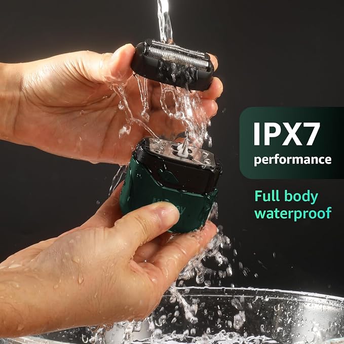 Mbzoey Electric Foil Shavers for Men: IPX7 Waterproof - Emerald Green | Mini Razor for Travel- Face Shaver with LED Display & USB-C Fast Charge - Micro-Comb Technology & Precision Blades