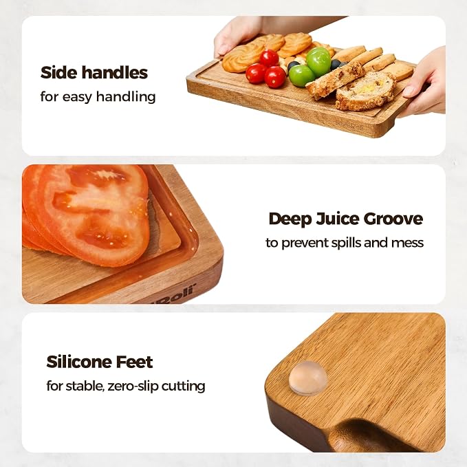 Small Acacia Wood Cutting Board for Kitchen, 11.5x7 Inch | Natural Acacia Wood, Strong Magnetic Connectors, 23-Inch Extended Platter, Deep Juice Groove, Side Handles