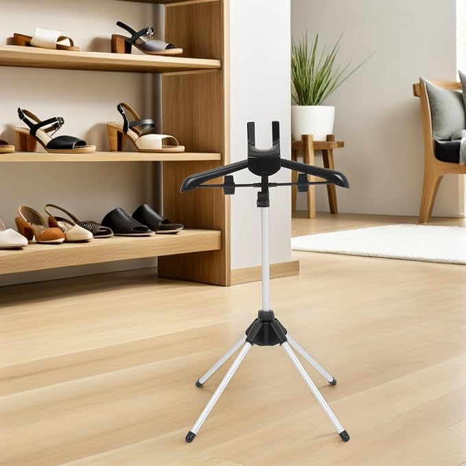 Foldable Garment Steamer Rack for Clothes with Adjustable Height and Sturdy Aluminum Alloy Support, Includes Handheld Ironing Board and Lint Remover, for Laundry Rooms and Bedrooms