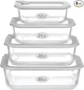 Glass Food Containers with Glass Lid, Microwave Safe Food Storage Container Set, 4 Pack, Airtight Storage Set with Leak Proof Lids, Meal Prep Containers