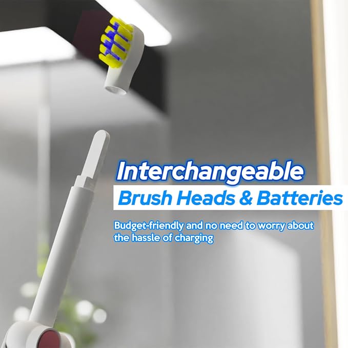 Foldable Travel Electric Toothbrush, Self Cleaning Toothbrush | Battery Operated, Blue LED Light, Whitening Toothpaste, 3 Sonic Modes with Smart Timer, 6 Replacement Brush Heads
