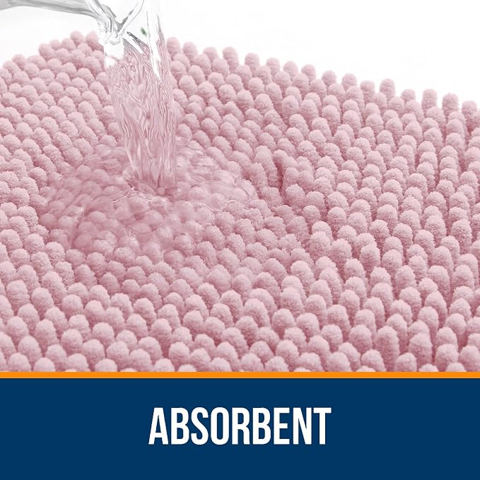 OLANLY Toilet Rugs U-Shaped 24x24, Extra Soft Absorbent Chenille Contour Bathroom Rugs for Toilet, Dry Quickly, Machine Washable, Non-Slip Bath Mat, Dusty Rose