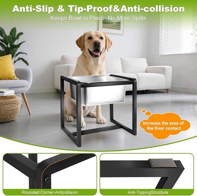 Adjustable Height Elevated Large Dog Water Bowls with Stainless Steel Bowls and Metal Stand，4-Level (8/10/12/14 Inches) Pet Bowl for Dogs for Large Medium Dogs - Durable, Easy to Clean (2gallon)