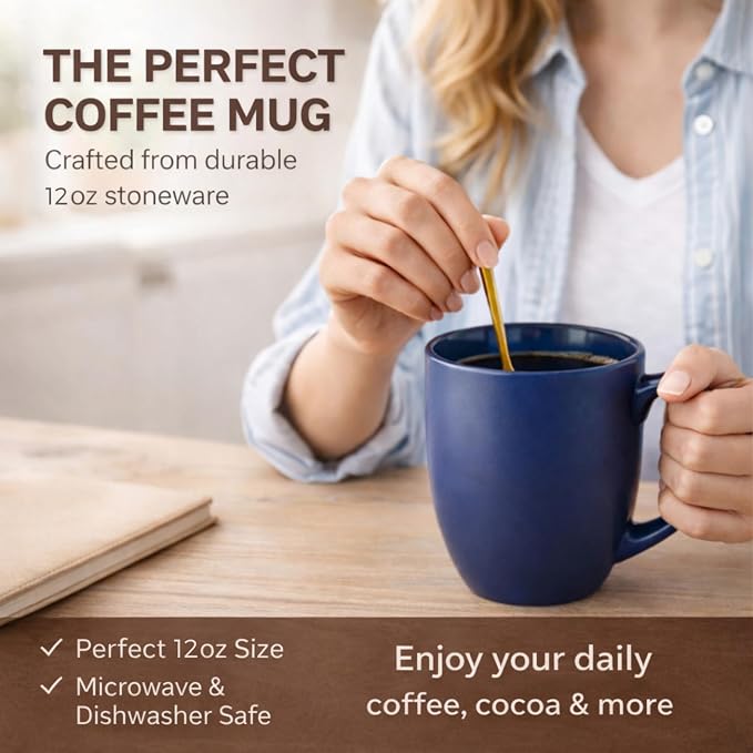 AmorArc 12oz Coffee Mugs Set of 6, Large Ceramic Coffee Mugs for Men, Women, Dad, Mom, Modern Coffee Cups With Handle For Tea,Latte,Cappuccino,Cocoa. Dishwasher&Microwave Safe, Matte Blue