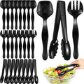 Patelai 24 Pcs Plastic Serving Utensils Disposable Black Serving Spoons Forks Tongs Heavy Duty Party Utensils for Dinner Parties, Buffets, Banquets, Birthday, Weddings and Daily Use