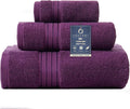 COZYART Luxury Bath Towel Set 3 PCS, Purple 100% Turkish Cotton 650 GSM | OEKO-Tex 100 Certified Zero Twist Ring Spun, Soft Absorbent Quick Dry, Plush Fluffy, Breathable Hotel Quality for Daily Use