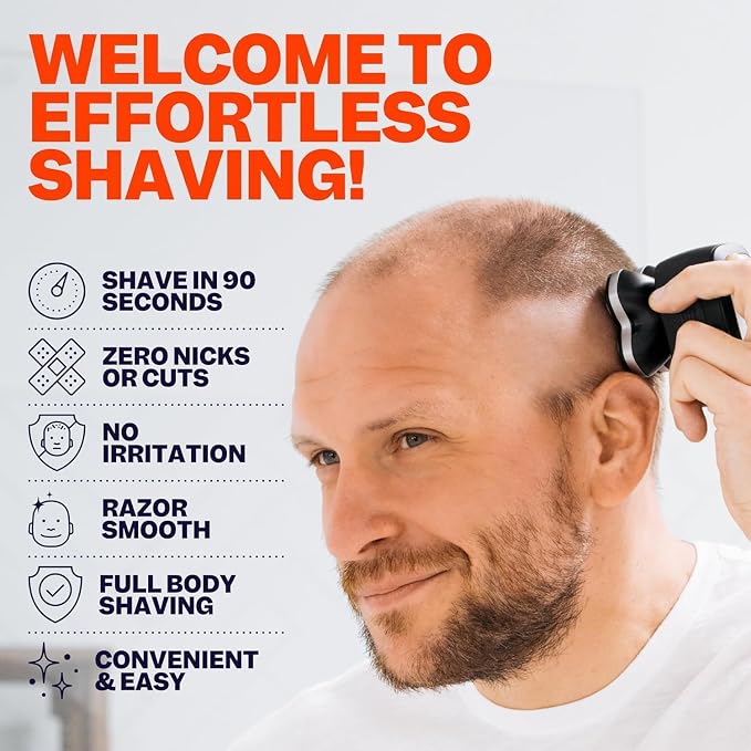 Freebird Electric Head & Body Hair Shaver - Mens Cordless Waterproof Razor with Rotary Blades (FlexSeries Pro, Shaver Kit + Travel Case)