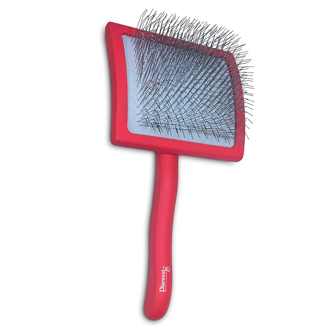 Diamondg Pet Slicker Brush for Dogs & Cats – Professional Grooming Brush for Shedding, Detangling & Coat Maintenance, Gentle Fine Wire Pins, Ergonomic Handle, Red