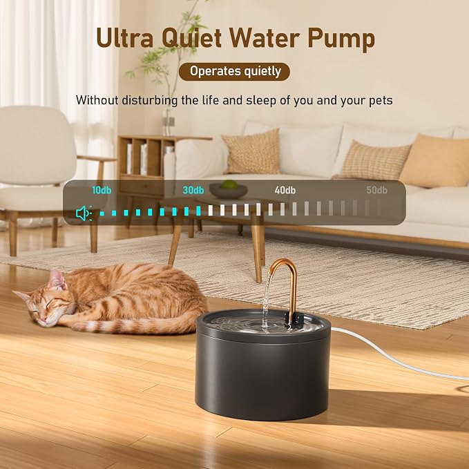 DOOOB Ceramic Cat Water Fountain 2.1L/71oz Ceramic Cat Fountain | Automatic Ceramic Water Fountain for Cats Pet Water Fountain with Ultra-Quiet Pump and 3 Filters & 3 Sponges (Black)