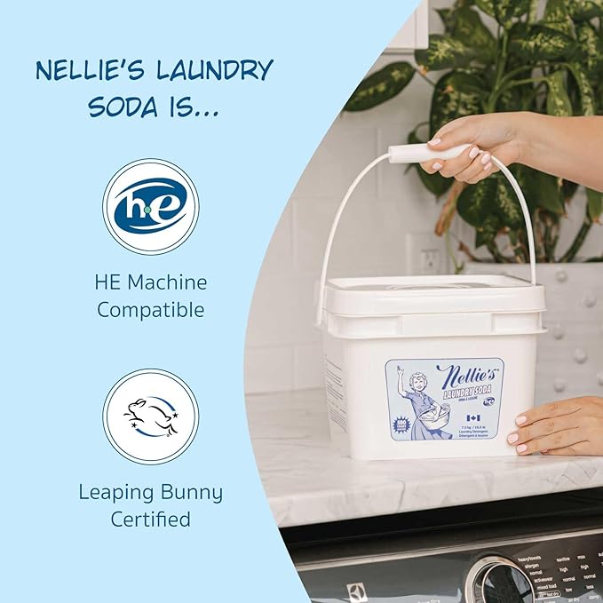 Nellie’s Laundry Soda – Concentrated Powder Detergent – 500 Load Bulk Format – Gentle, Fragrance-Free, Effective on Stains – Compatible with HE & Standard Machines, Septic Safe – Made in Canada