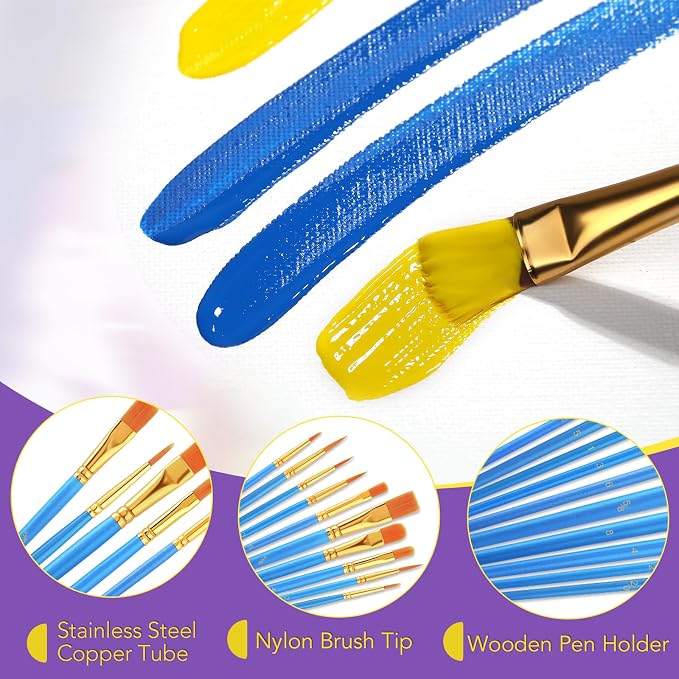 AROIC Acrylic Paint Brush Set, 36pack/360pcs Nylon Hair Paint Brushes, for Oil Painting Rock Body Painting, Artist Amateur Craft Paint Brushes Supplies, Children Adult Painting Small Paint Brush Set.