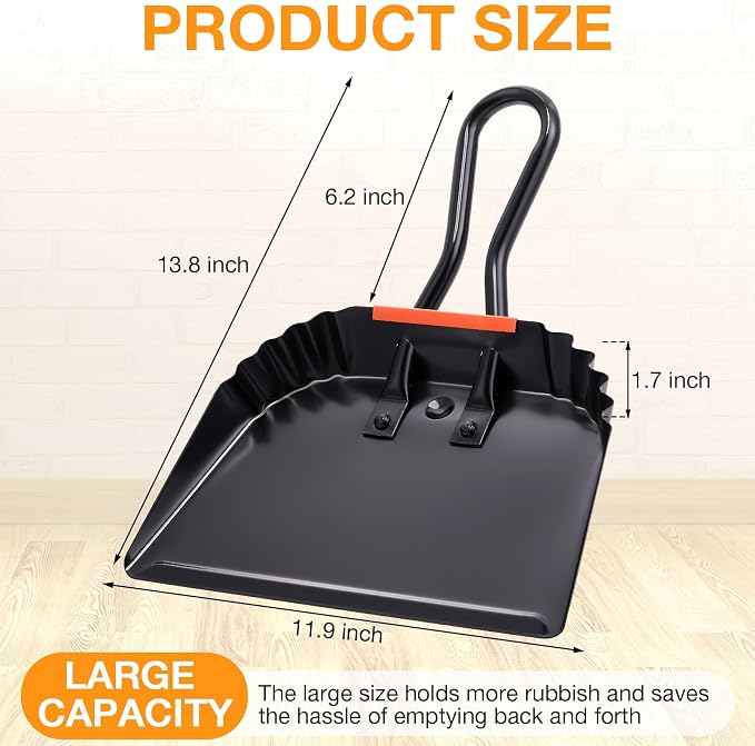 Mumufy 4 Pack Industrial Metal Dustpan 12" Heavy Duty Dust Pan with Handle Handheld Dustpan Wide Scooper Dust Debris Sweeping Tool Precision Edge Ideal for Cleaning Indoor Outdoor Surfaces(Black)