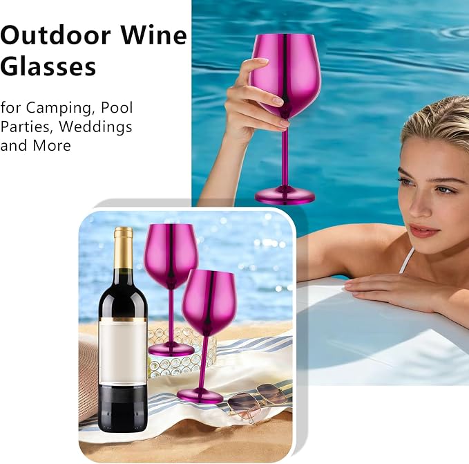 UNISWEET Unbreakable Stainless Steel Wine Glasses Set of 2, Purple | 17oz Unique Fancy Metal Wine Goblets, Shatterproof, Ideal for Outdoor, Camping, Travel, Pool, Great Gift for Wine Lovers
