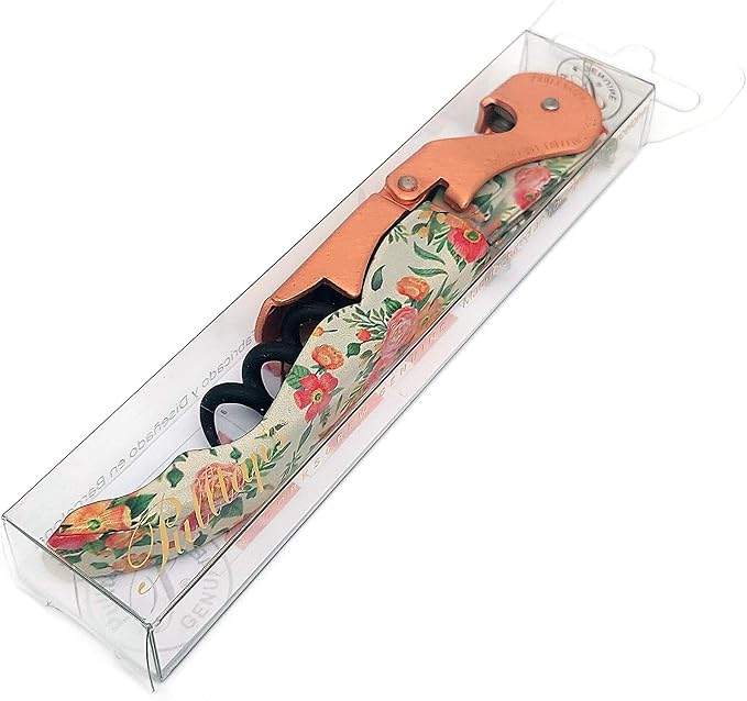 Pulltap's Genuine Collection Floral 900 Waiter's Corkscrew – Double-Hinged Wine Key with Sliding Foil Cutter – Patented Design – Made in Spain – Flower Color