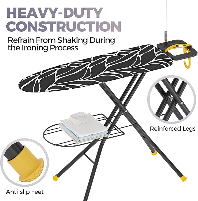 APEXCHASER Ironing Board Standard Size, Iron Board and Ironing Board Set Height Adjustable, Foldable Ironing Boards Standard Size, Iron Table Stand with Iron Rest and Garment Rack, 13" x 43" Gray