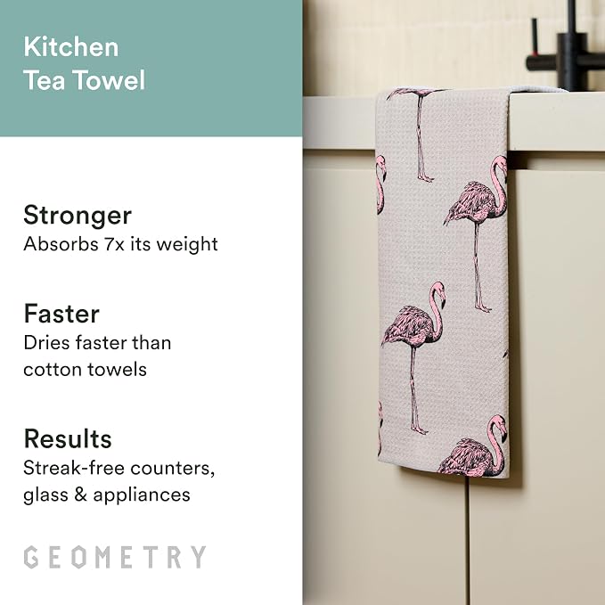 GEOMETRY Tea Towels – Spring & Summer Collection – Quick-Dry, Ultra-Absorbent, Reusable Microfiber Kitchen Towels for Drying & Cleaning - Flamingo Dance - 1 Pack