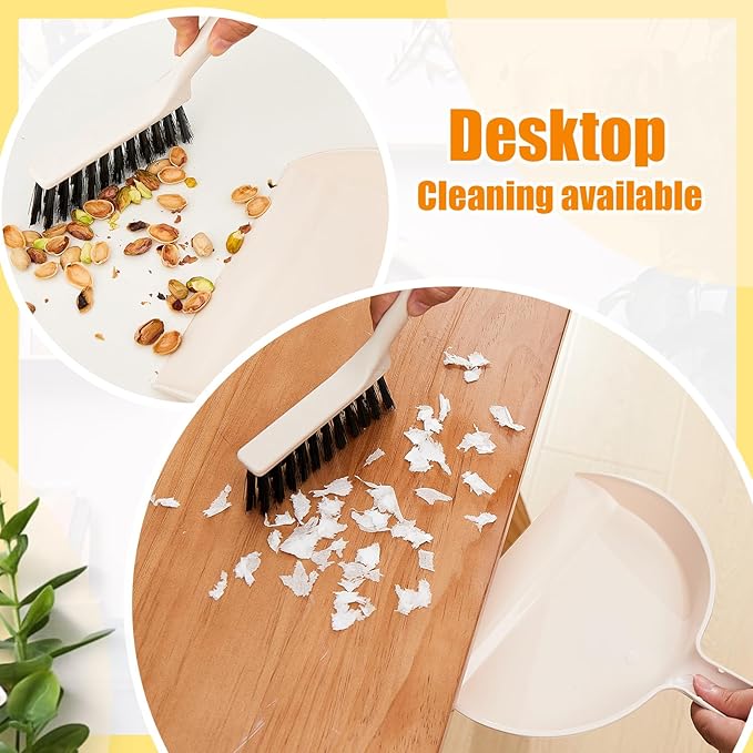 Sliner 18 Pack Mini Dustpan and Brush Set Nesting Snap Plastic Dust Pans with Brush Small Handheld Broom and Dustpan Set Bulk Portable Cleaning Suitable for Desktop Pets Care Camping(Beige)