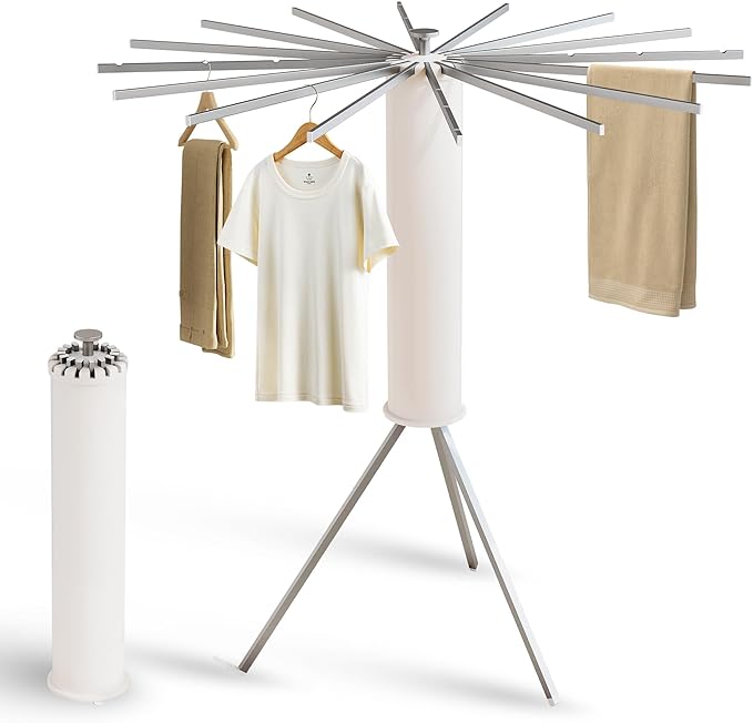 LIENAHU Clothes Drying Rack,Drying Rack Clothing,Laundry Drying Rack,Floor Standing,16 Aluminium Poles,Collapsible,Retractable,Foldable,Folding Laundry Rack