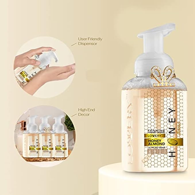 Valentines Foaming Hand Soap, 26.25 fl oz - 3-Pack Scented Hand Wash for Kitchen, Bathroom, Alcohol-Free, Moisturizing Hand Soap with Aloe and Essential Oils in Honey Almond Scent - Free Bracelet