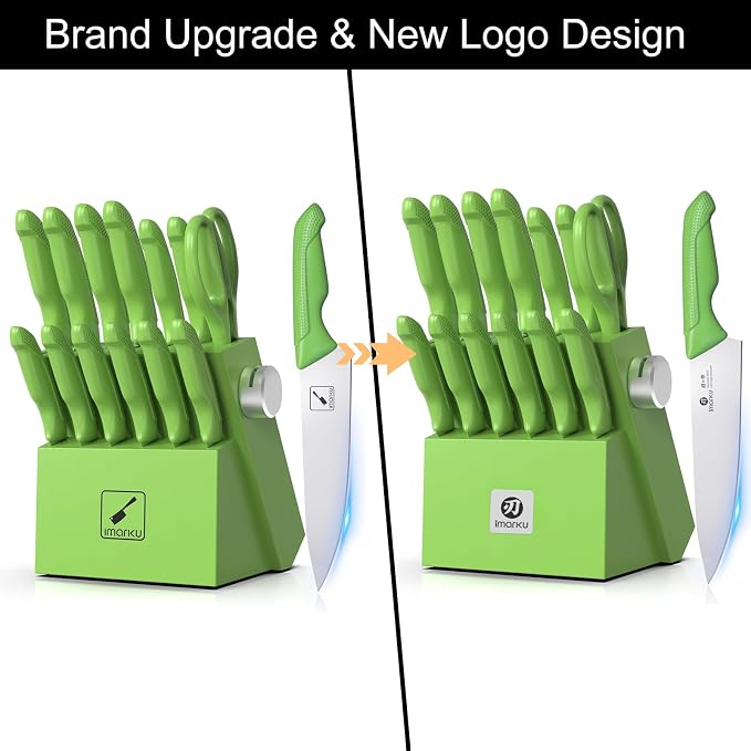 imarku® Knife Set with Block, Sharp Knife Sets with Built-in Sharpener, Japanese Stainless Steel Kitchen Knife Set with Non-Slip Ergonomic Handle, Dishwasher Safe, Best Holiday Gift, Teal Green