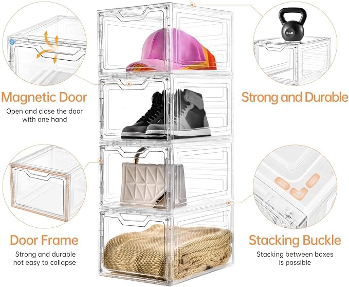 6 Pack Clear Storage Bins with Lids, 19 Qt Closet Organizers and Storage | Stackable, Magnetic Doors, Clothes Organizers and Storage, Purse Organizer, Craft Containers