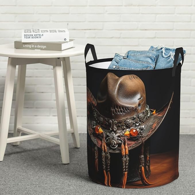 American West Rodeo Hat Large Foldable Laundry Basket Hamper,Storage Basket Bin With Handles,For Bathroom,College