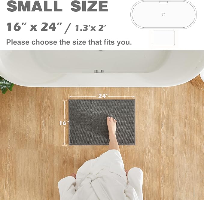 TYUU Bathroom Rugs Non Slip Washable, Super Absorbent Thin Bath Mat Small Quick Dry Low Pile Bathroom Rug, Dark Grey 16"x24"