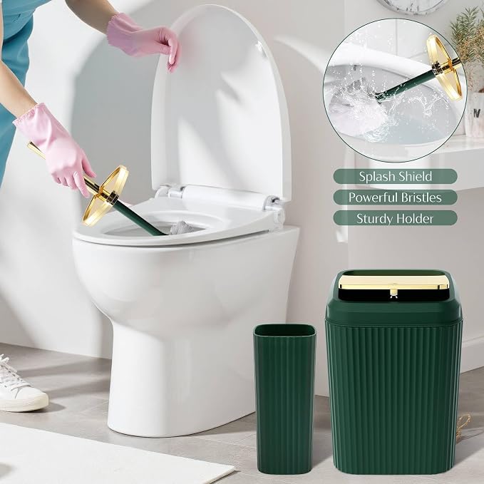 17PCS Bathroom Accessories Set, Dark Green Bathroom Set Bathroom Accessories Set with Trash Can, Toilet Brush, Toothbrush Holder, Qtip Holder & 3PCS Soap Dispenser