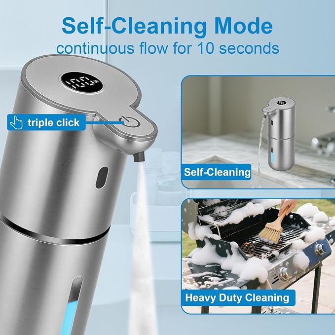 OHIFAST Automatic Foaming Soap Dispenser Touchless, USB Rechargeable Smart Hand Soap Dispenser, 6-Level Adjustable, 12.8oz/380mL Wall Mounted for Bathroom Kitchen Dish Soap-Silver