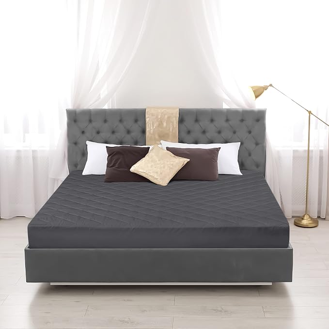 Quilted Fitted Mattress Pad, King Mattress Protector Topper with Deep Pocket Stretches up to 16 Inches, Machine Washable Mattress Cover by Utopia Bedding (Grey)