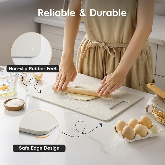 Wood Fiber Cutting Board Set of 2, Dishwasher Safe, Non-Toxic | BPA-Free Composite Cutting Board for Kitchen, Non-Slip, Non-Porous Chopping Board for Meat Vegetable Fruit Bread - Oatmeal