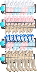 4 Pack Wall Mounted Shoe Rack for Narrow Spaces, Hanging Shoe Rack Holds 32 Pairs, 17"-30"Adjustable Heavy Duty Wall Shoe Storage with 8 Storage Hooks, Space Saving for Closet Entryway Door, Black