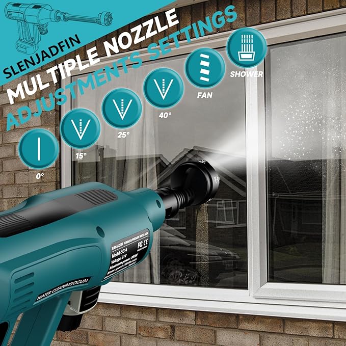 SLENJADFIN Cordless Portable Washer Compatible with Makita 18V Battery, Portable Handheld Cleaning Tool with Brushless Motor, 6-in-1 Nozzle, 4 Level Adjustable for Car Floor Fence Wall (Tool only)