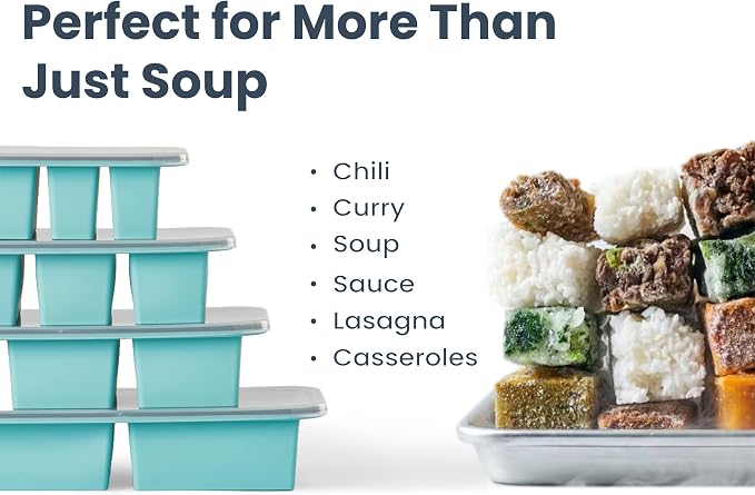 1 Cup Silicone Freezer Trays with Lid, Meal Prep Containers-2-Pack | Food-Grade Silicone, BPA-free, Food Freezer Mold for Soup, Stew, Sauce, Leftovers, Reinforced Alloy Frame, Dishwasher Safe