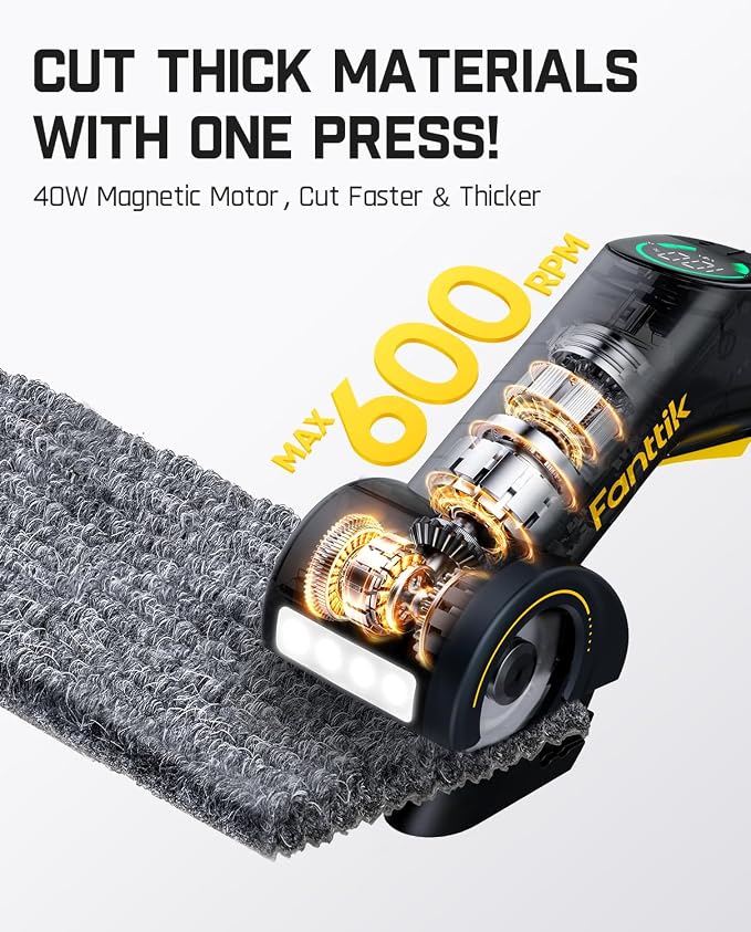 Fanttik C10 Pro BowGuide Electric Cardboard Cutter, Cordless Scissors with LED Display, 2-Speed Adjustable, Rechargeable Powerful Rotary Box Cutter with 2 Blades for Fabric, Carpet, Leather, Cardboard