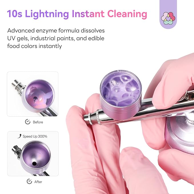 SAVILAND Airbrush Cleaner Kit: 10S Instant 240ml Airbrush Cleaning Kit Low Odor Acetone Free with Cleaning Brush & Needle Nozzle Reamer Full Tool Set for Clog Removal Nail Art Airbrush Pro