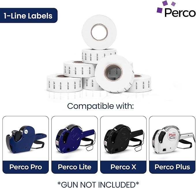 Perco 1 Line BEST BY Labels - 32,000 "BEST BY" Labels for Perco Lite, X, Plus and Pro 1 Line Date Guns - 32 rolls, 4 Sleeves - Made in USA