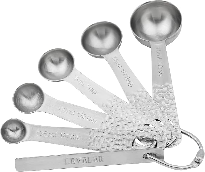 18/8 Stainless Steel Measuring Cups and Spoons Set 10 for Baking & Kitchen, Metric & US Metal 4 Measuring Cups and 5 Measuring Spoons with 1 Leveler