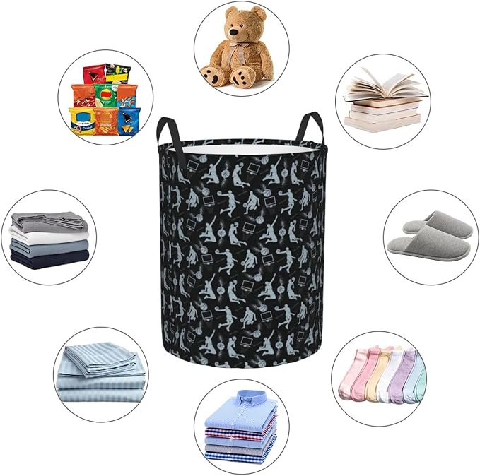 Basketball Net Dribble Jump Shot Laundry Hamper Laundry Basket Circular Hamper Dirty Clothes Storage with Handles
