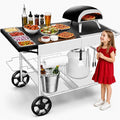 50"x 25" Pizza Oven Table,Outdoor Pizza Cart with Topping Station Grill Table Stand with Wheels for Ninja, Blackstone Griddle, Ooni, Gozney, Cuisinart.