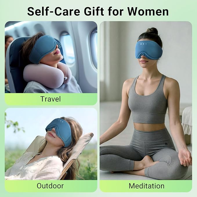 3D Bamboo Cotton Sleep Mask with Bluetooth 5.4 Headphone, Music Wireless Bluetooth Blackout Eye Mask for Side Sleepers, Earphones HD Speaker Microphone for Travel, Gifts for Women Men, Blue