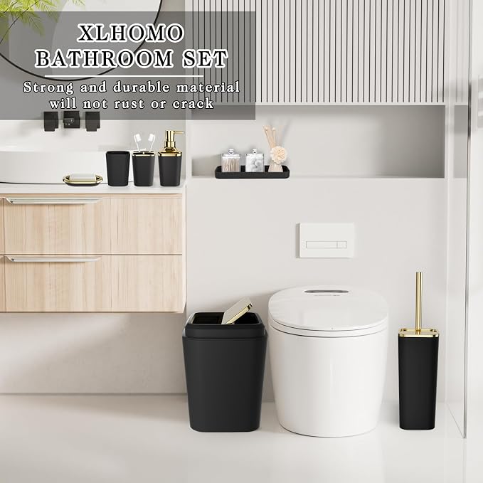 XLHOMO Bathroom Set, 9PC Bathroom Accessory Set, Black Bathroom Accessories, Black Bathroom Set, Trash Can, Soap Dispenser for Home Decor