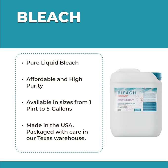 DIYChemicals Bleach - Concentrated Bleach (Sodium Hypochlorite 12.5%) - Cleaning, Deodorizing, Whitening, Renewing (5-Gallon Jug)