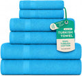 SALBAKOS 100% Turkish Cotton Bathroom Towel Set of 6-Piece, Aqua | 630 Gsm Thick Super Soft Highly Absorbent 2 Bath + 2 Hand + 2 Washcloth Towels Sets, Giftable, Hotel Quality, Made in Turkey