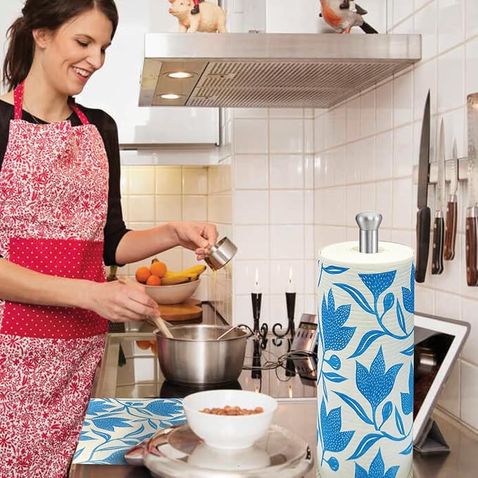 LOLA Swedish Dishcloths XL on a Roll, 30 Sheets, Floral Pattern, Perforated Tear-Off 11" x 10" Sheets w/Hook, Reusable Absorbent Unpaper Towels Cellulose Sponge Cloth Biodegradable Made in Germany