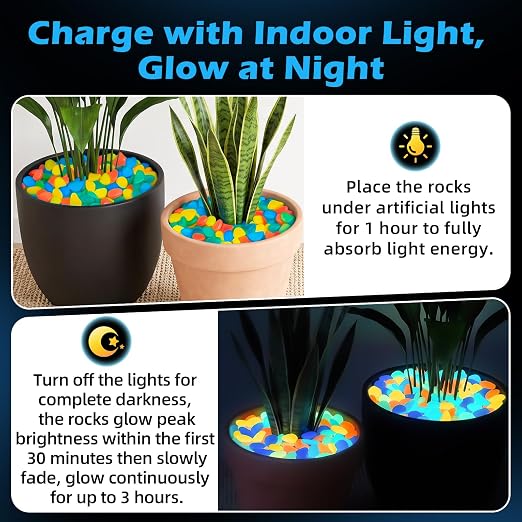 NAMTSO Multi Glow in the Dark Rocks Outdoor Garden Decor, 200 pcs, 0.95 lbs | Large 0.6"-1.1"/pc, Resin Glowing Pebbles, Luminous Stones for Landscaping, Patio, Backyard, Lawn, Aquarium & Fish Tank Decor