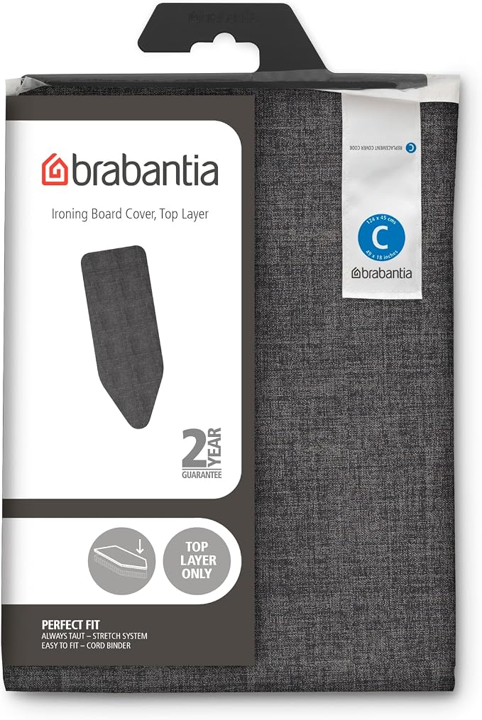 Brabantia Replacement Ironing Board Cover | Top Layer Only | Fits XL Comfort Board (Size C) | Fairtrade Denim Black Cover | 100% Cotton Cover for Existing Foam Layer | for Brabantia Ironing Board C